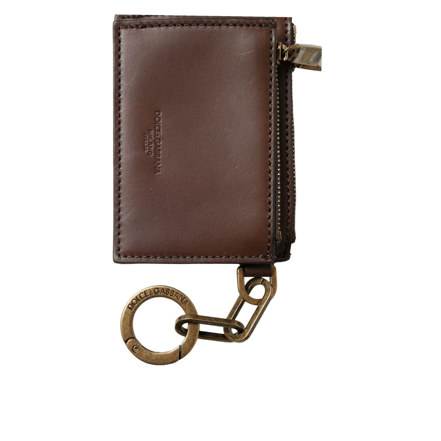 Dolce & Gabbana Brown Leather Zip Logo Keyring Coin Purse Keyring Wallet