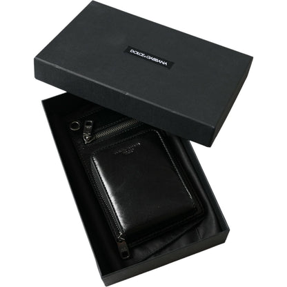 Dolce & Gabbana Wallet Black Horse Leather Zip Logo Cross Body Phone Slot
