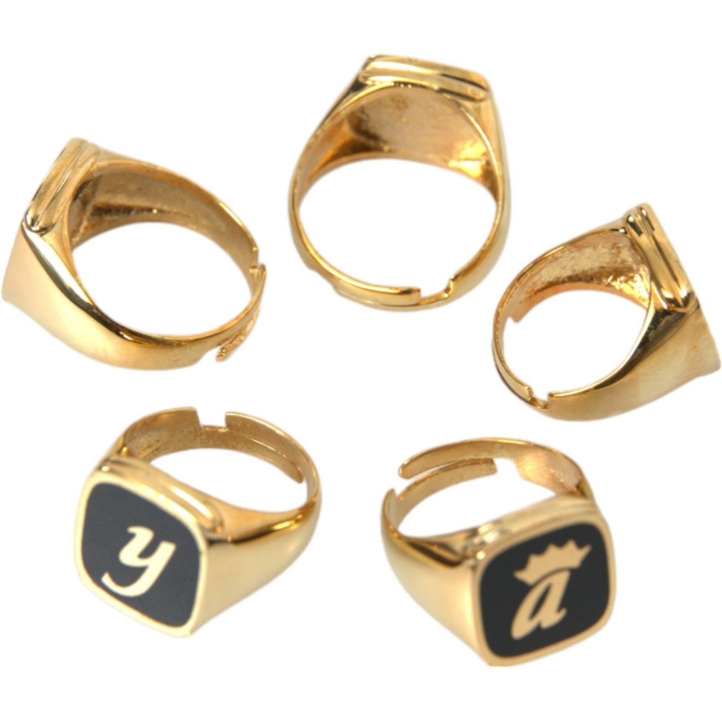 Dolce & Gabbana Gold Brass ROYAL Enamel Set of 5 Ring Ring