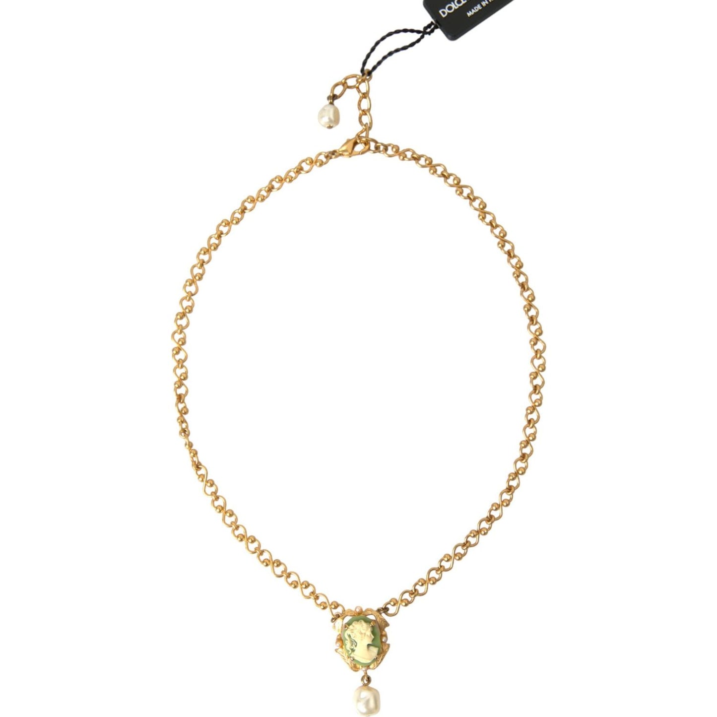 Dolce & Gabbana Gold Brass Chain Pearl Pendant Charm Necklace Necklace
