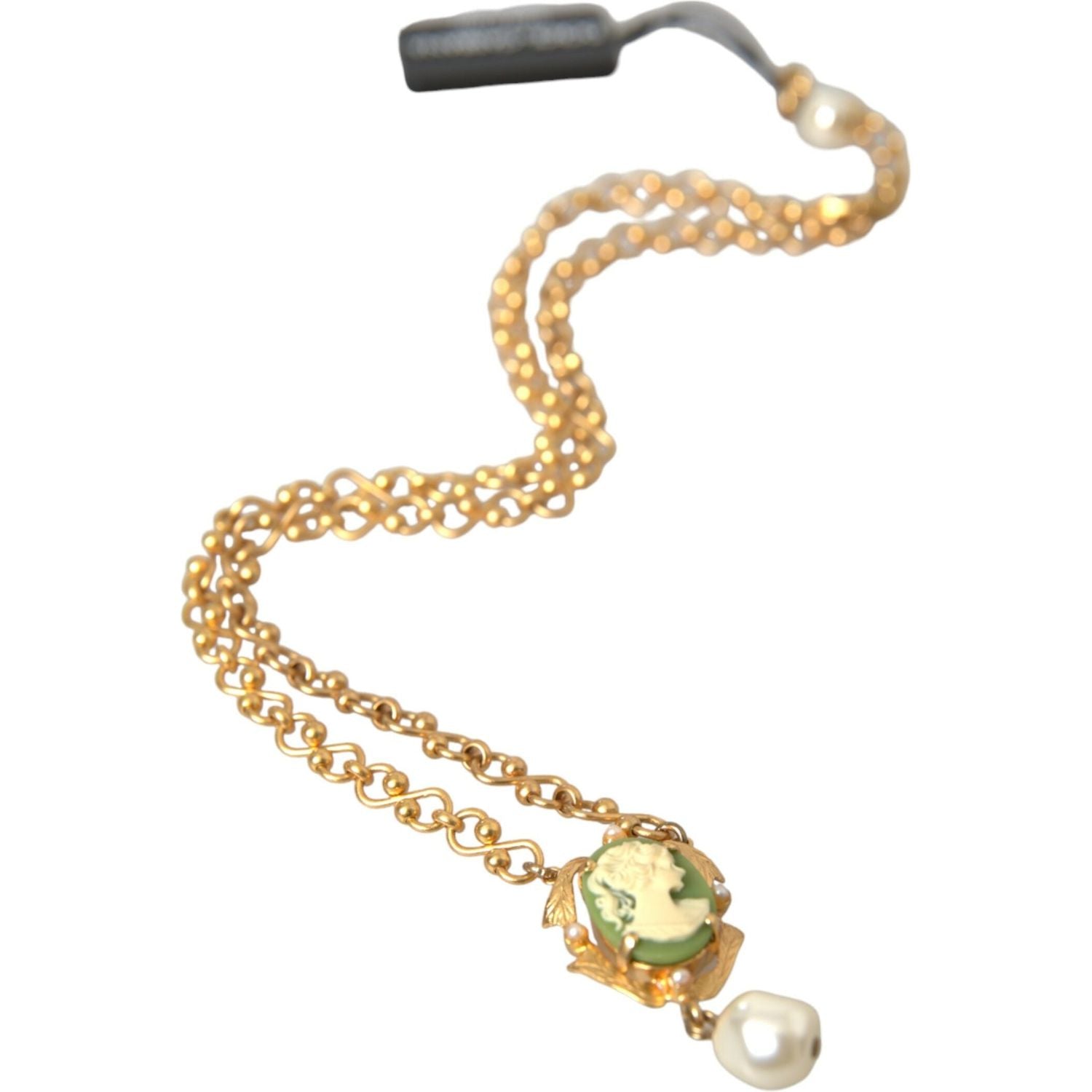 Dolce & Gabbana Gold Brass Chain Pearl Pendant Charm Necklace