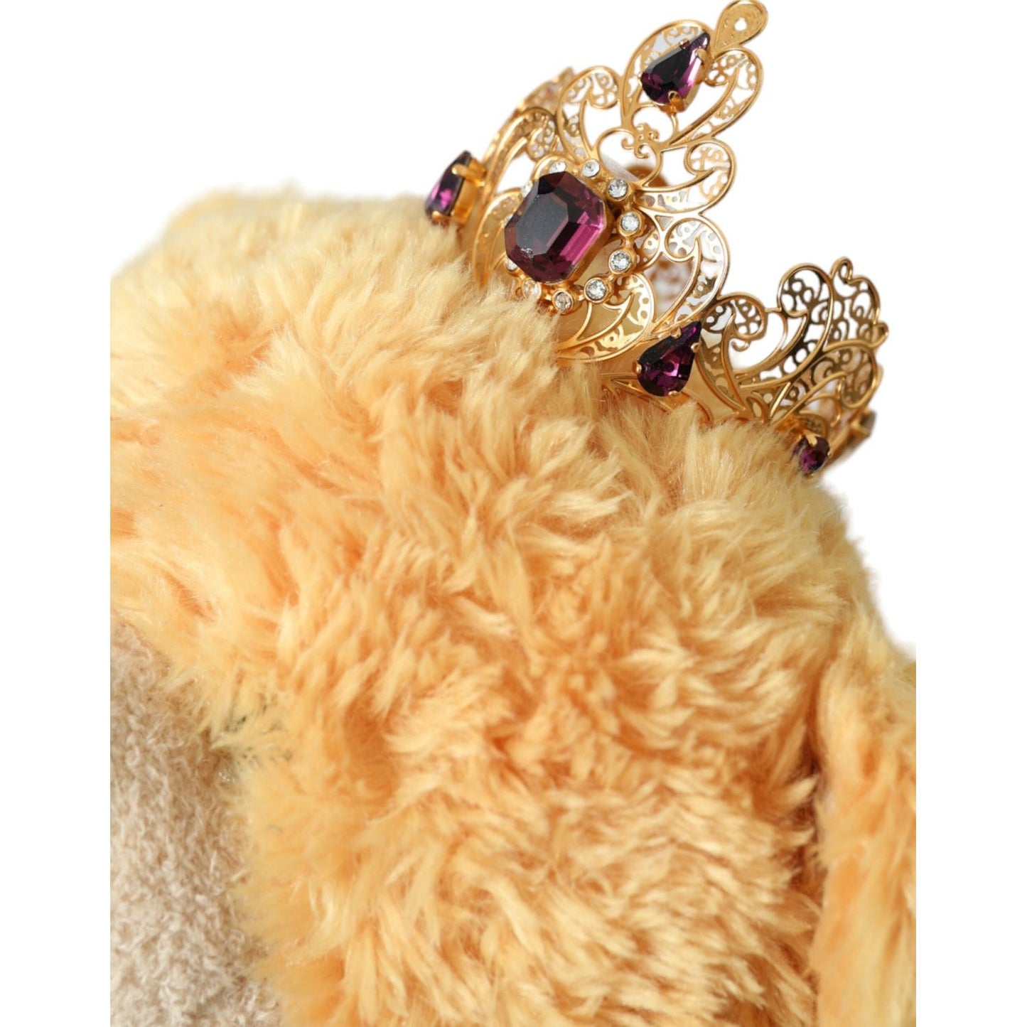 Dolce & Gabbana Brown Teddy Bear Gold Crystal Crown Hair Band Diadem