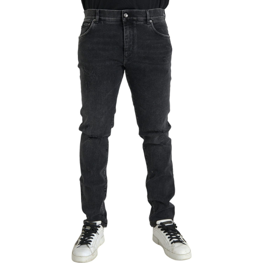 Dolce & Gabbana Gray Cotton Stretch Skinny Denim Logo Jeans