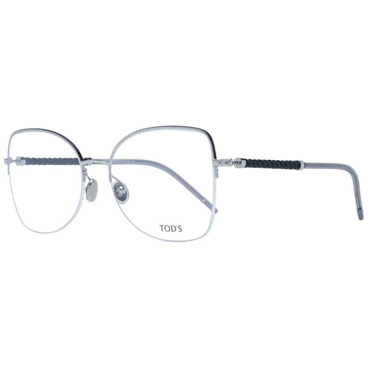 Tod's Silver Women Glasses Frame in metal with full-rim butterfly style and demo lenses, includes branded case.