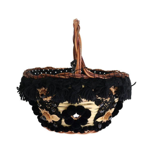Dolce & Gabbana Beige Straw Snakeskin Pom Pom Crystal AGNESE Bag