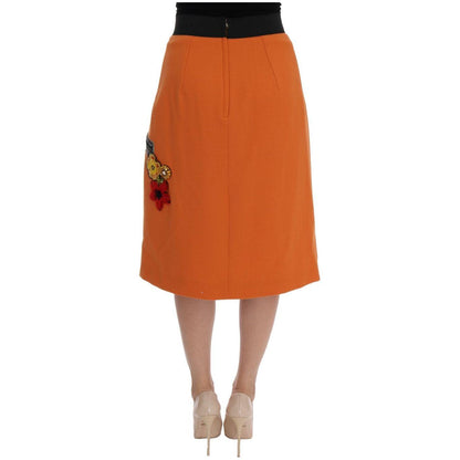 Dolce & Gabbana Orange Wool Crystal Sequin Appliques Skirt