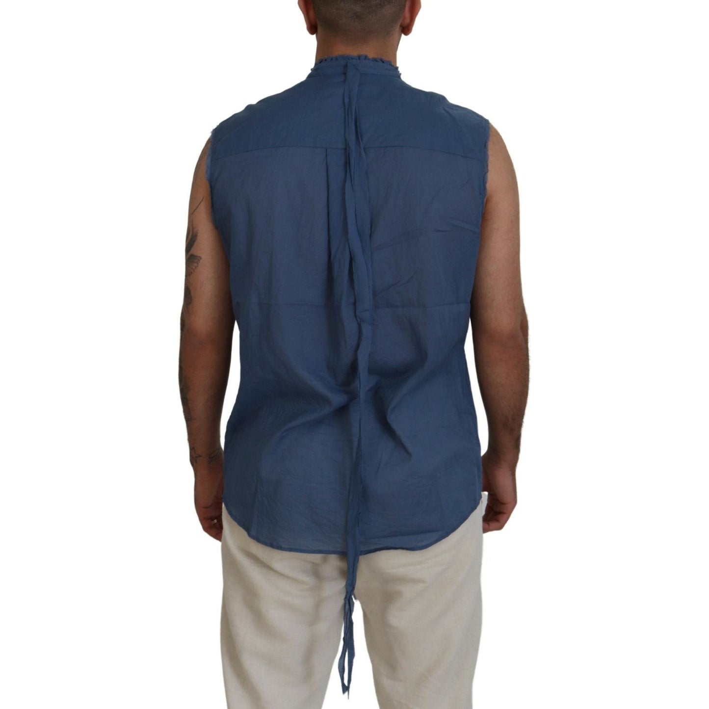 Dsquared² Blue Cotton Chain Embellishment Sleeveless Shirt