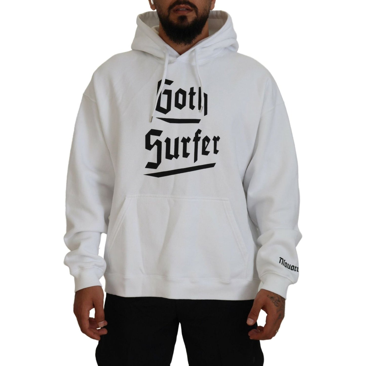 Dsquared² White Cotton Hooded Printed Men Pullover Sweater