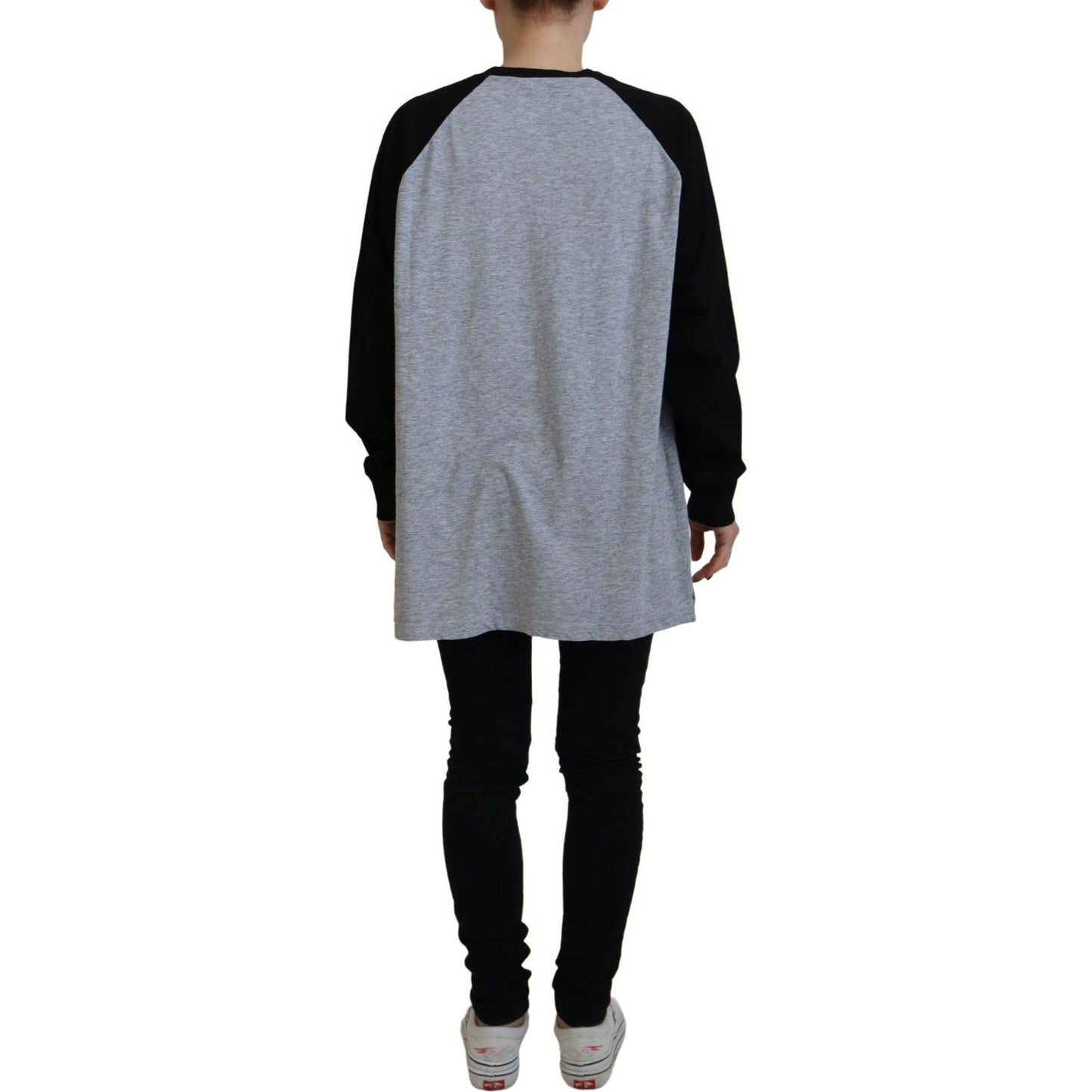 Dsquared² Black Gray Cotton Raglan Long Sleeves Casual Top
