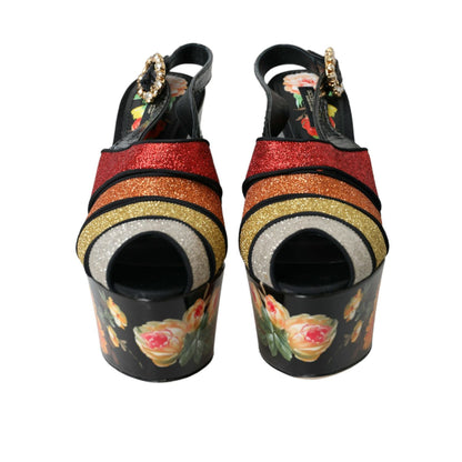 Dolce & Gabbana Multicolor Floral Crystal Platform Sandals Shoes