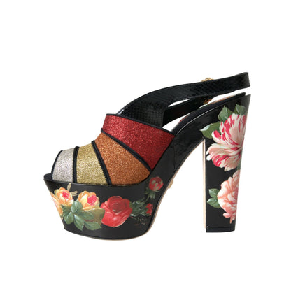 Dolce & Gabbana Multicolor Floral Crystal Platform Sandals Shoes