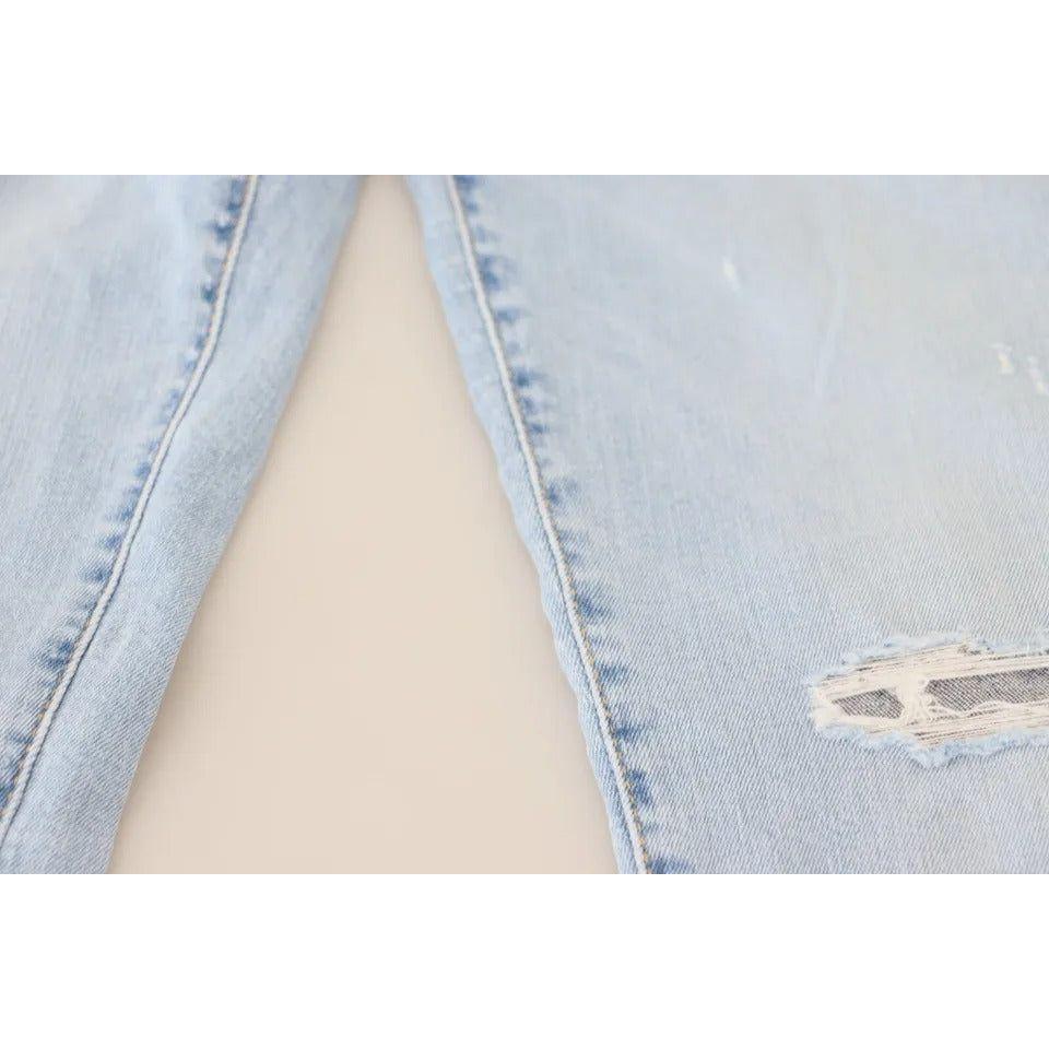 Dsquared² Blue Tattered Mid Waist Cropped Twiggy Denim Jeans