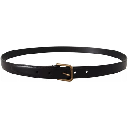 Dolce & Gabbana Black Classic Calf Leather Vintage Metal Buckle Belt