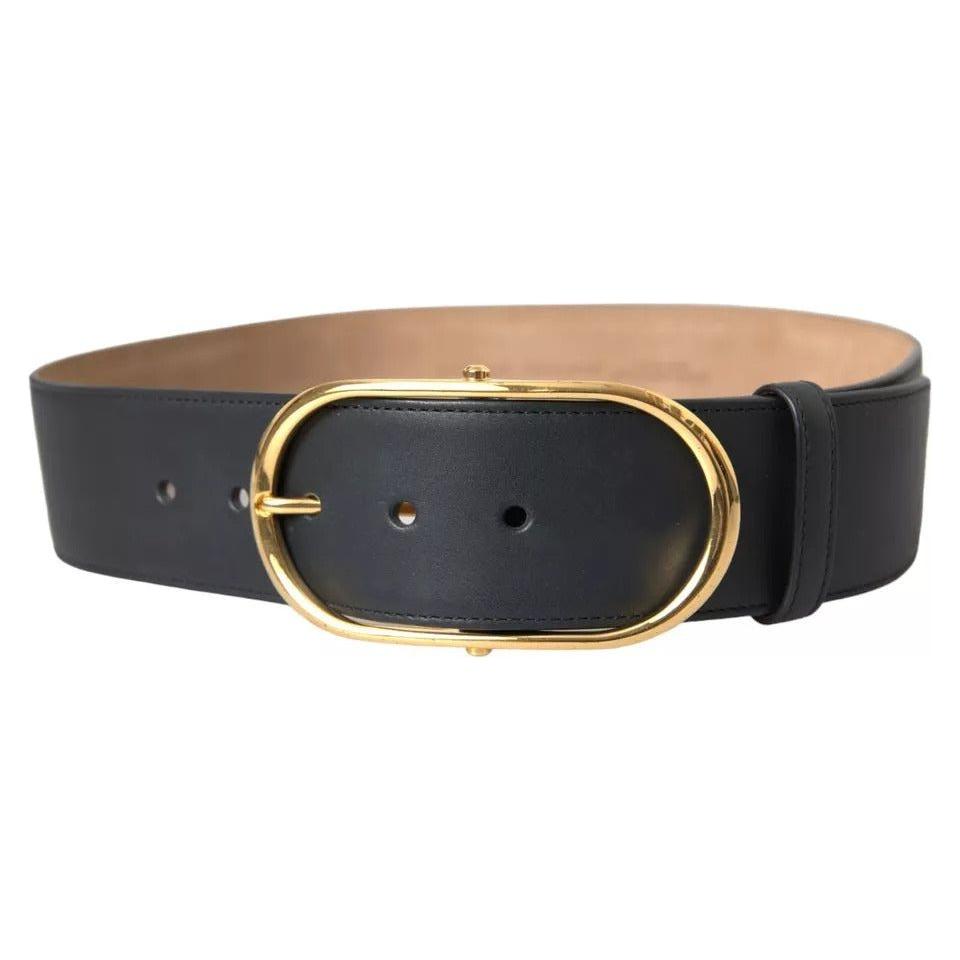 Dolce & Gabbana Black Leather Gold Oval Metal Buckle Belt