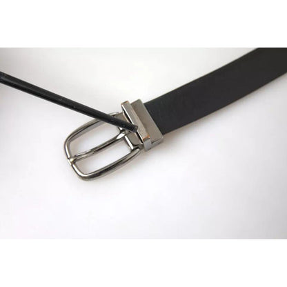 Dolce & Gabbana Black Leather Silver Metal Buckle Men Belt