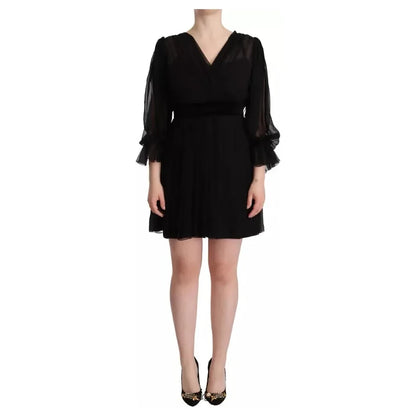 Dolce & Gabbana Black V-neck Long Sleeves Mini A-line Dress