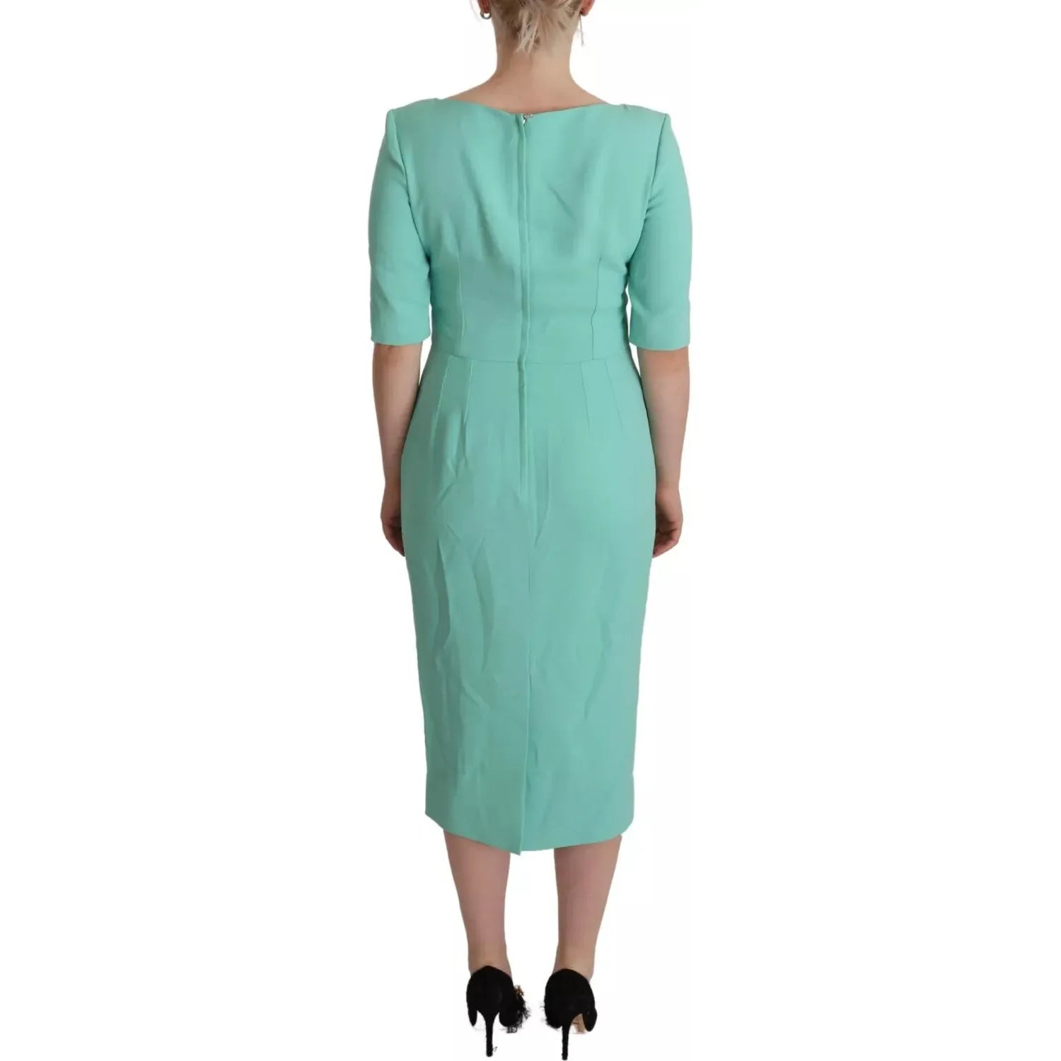Dolce & Gabbana Mint Green Sheath Square Neckline Midi Dress