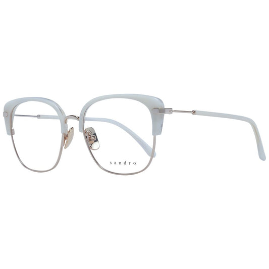 Sandro White Women Glasses Frame, stainless steel full-rim, demo lenses, temples 140mm, includes branded case.
