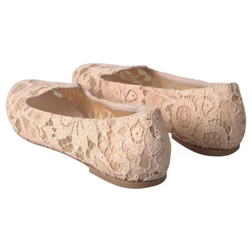 Dolce & Gabbana Beige Floral Lace Loafers Flats Shoes