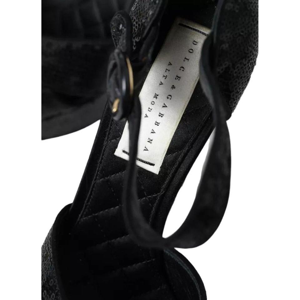 Dolce & Gabbana Black Sequin Ankle Strap Heels Sandals Shoes