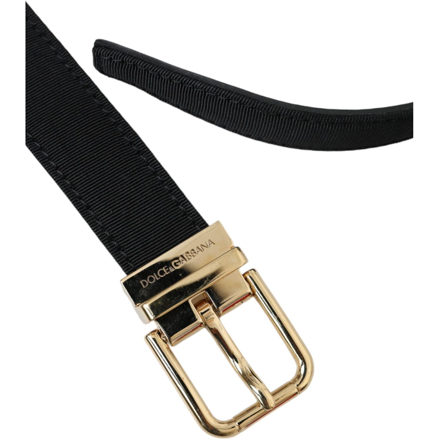 Dolce & Gabbana Black Gros Grain Gold Metal Buckle Belt Men