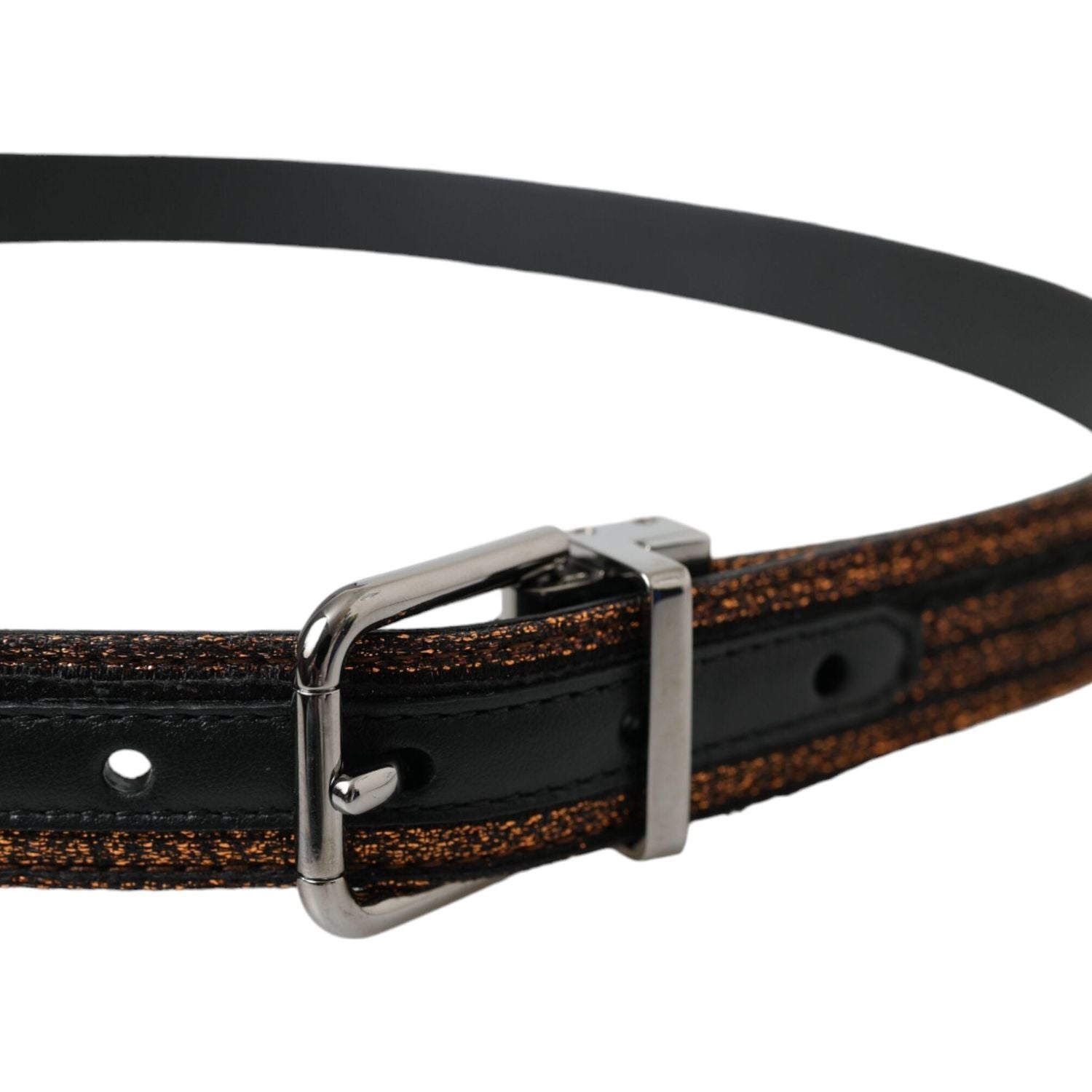 Dolce & Gabbana Gold Jacquard Stripes Silver Metal Buckle Belt