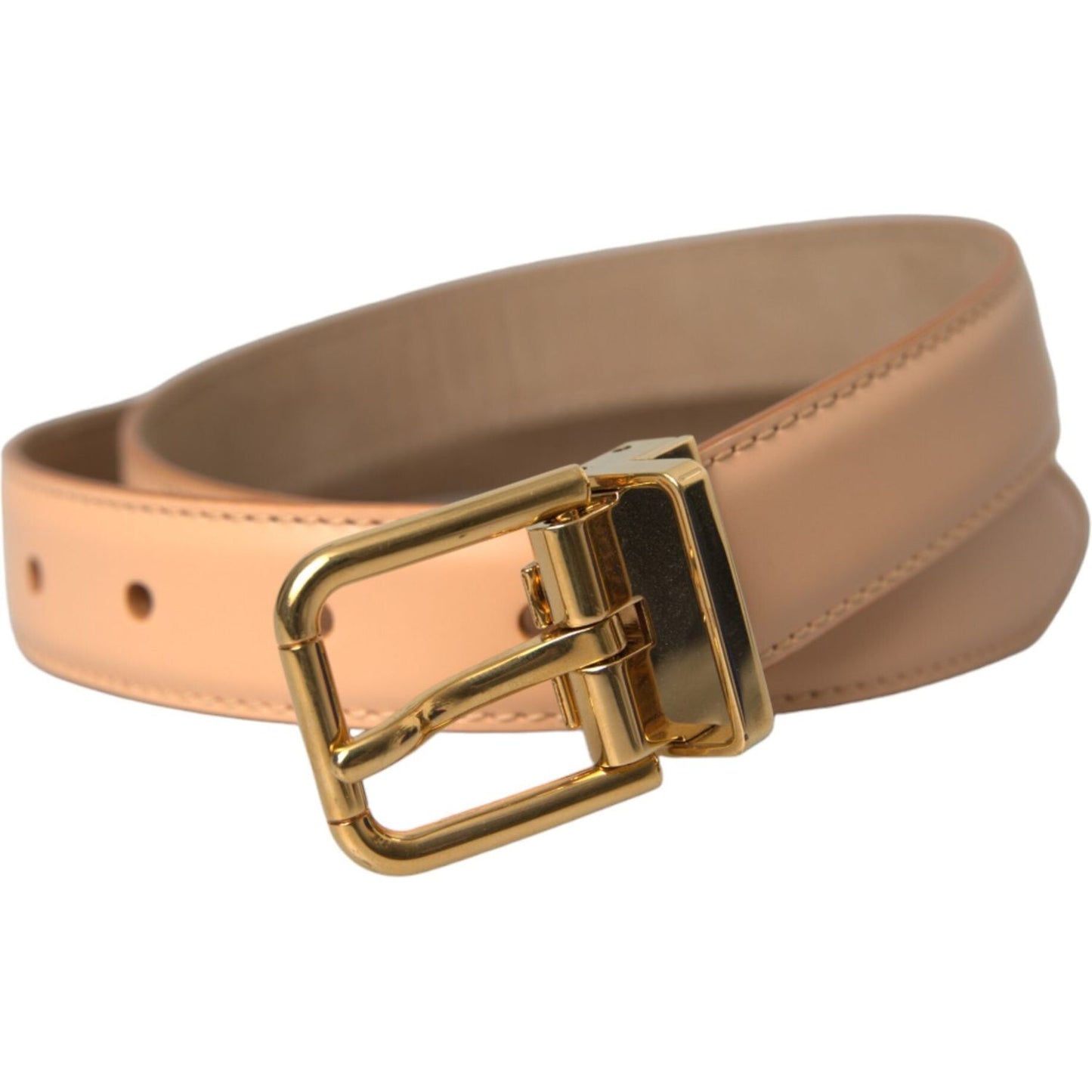 Dolce & Gabbana Beige Calfskin Leather Gold Metal Buckle Belt