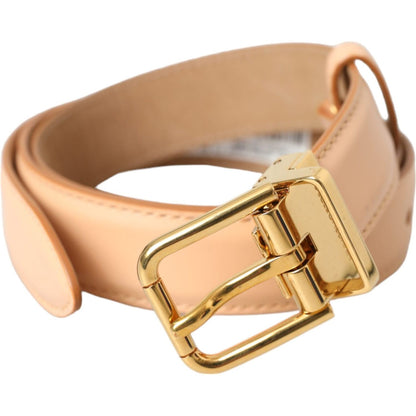 Dolce & Gabbana Beige Calfskin Leather Gold Metal Buckle Belt