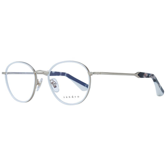 Sandro White Women Glasses Frame in stainless steel with oval design, full-rim style. Includes branded case, size 48-19-135.
