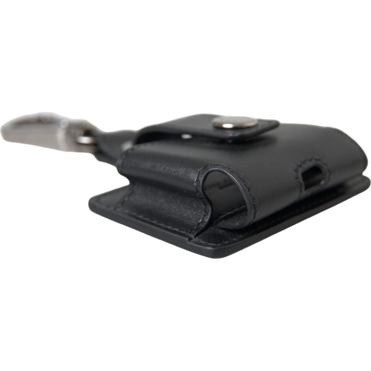 Dolce & Gabbana Black Plain Leather Silver Metal Airpods Case