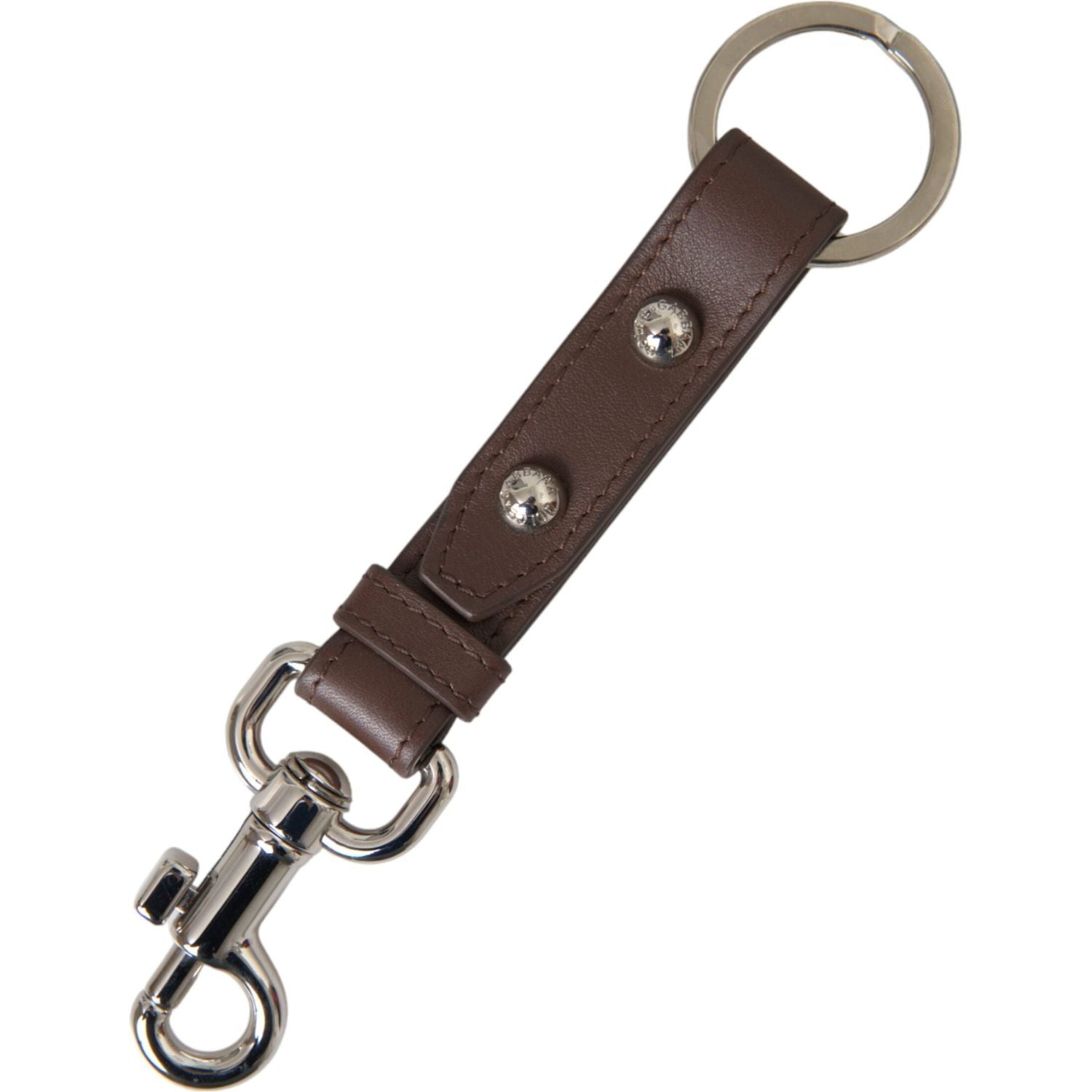 Dolce & Gabbana Brown Plain Leather Silver Brass Keyring Holder Keychain