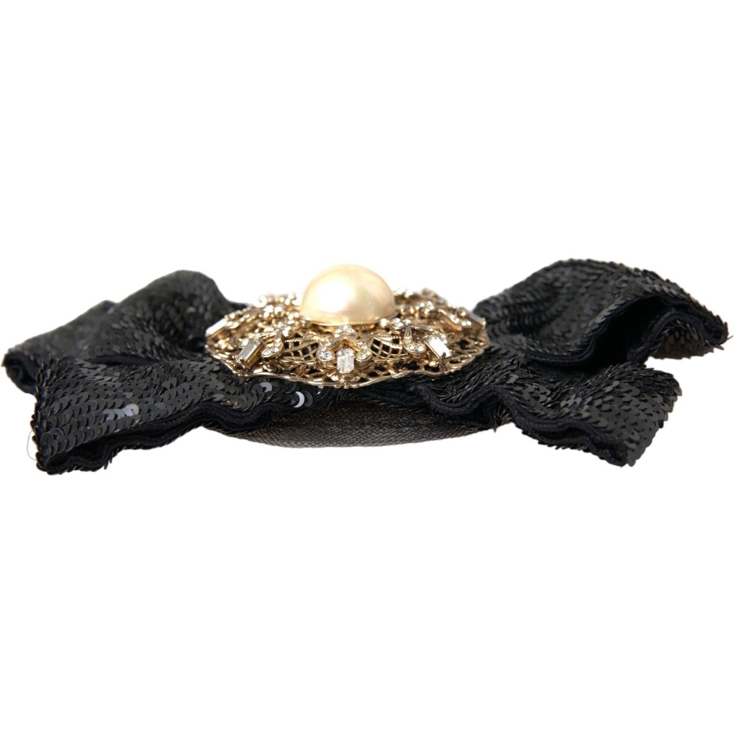 Dolce & Gabbana Black Sequin Pearl Handmade Brooch Hair Pin FASHION ACCESSORIES