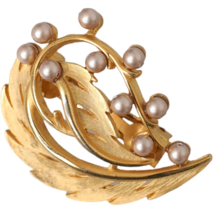 Dolce & Gabbana Gold Brass Leaf Embellished Jewelry Brooch Hair Pin