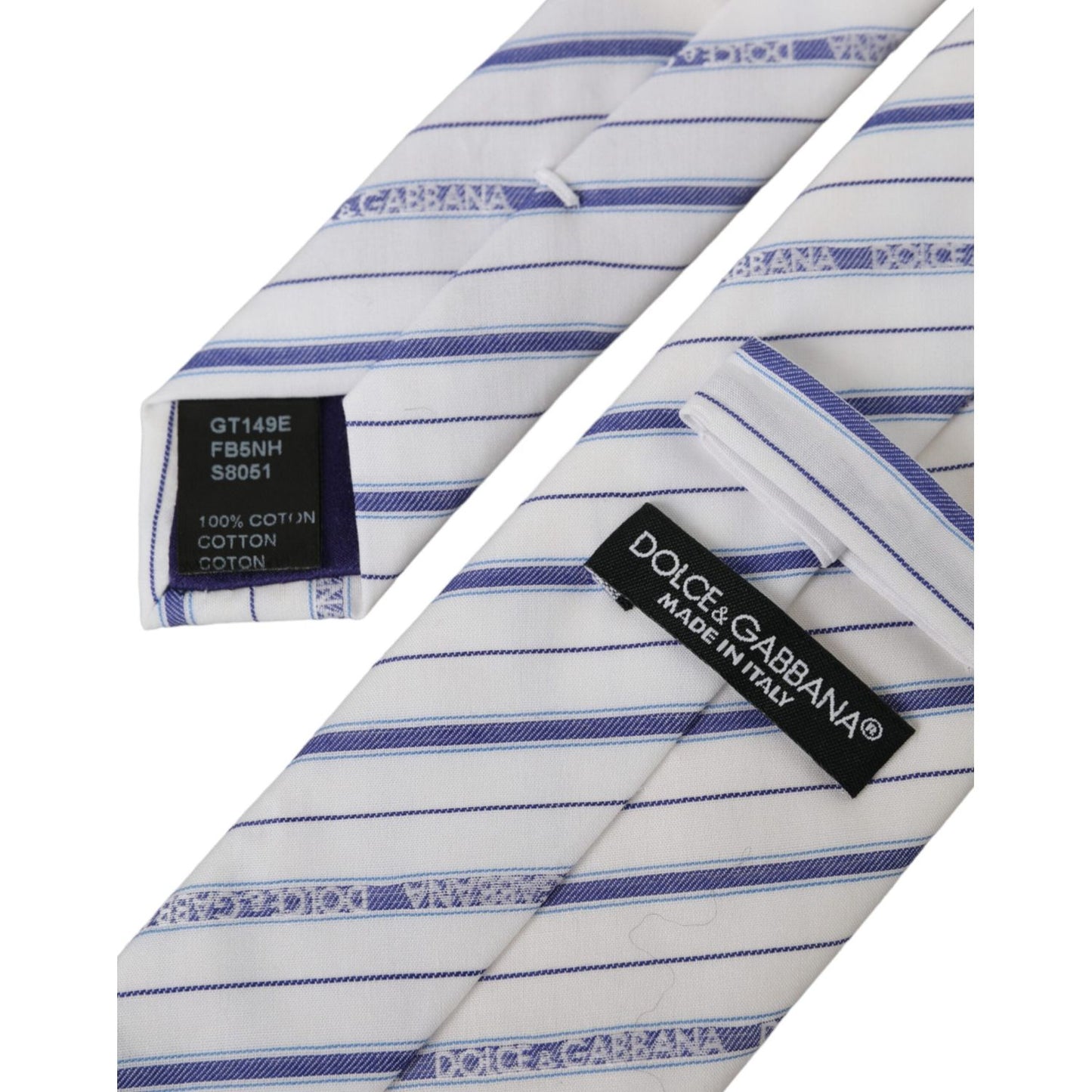 Dolce & Gabbana White Blue Stripes Silk Adjustable Tie