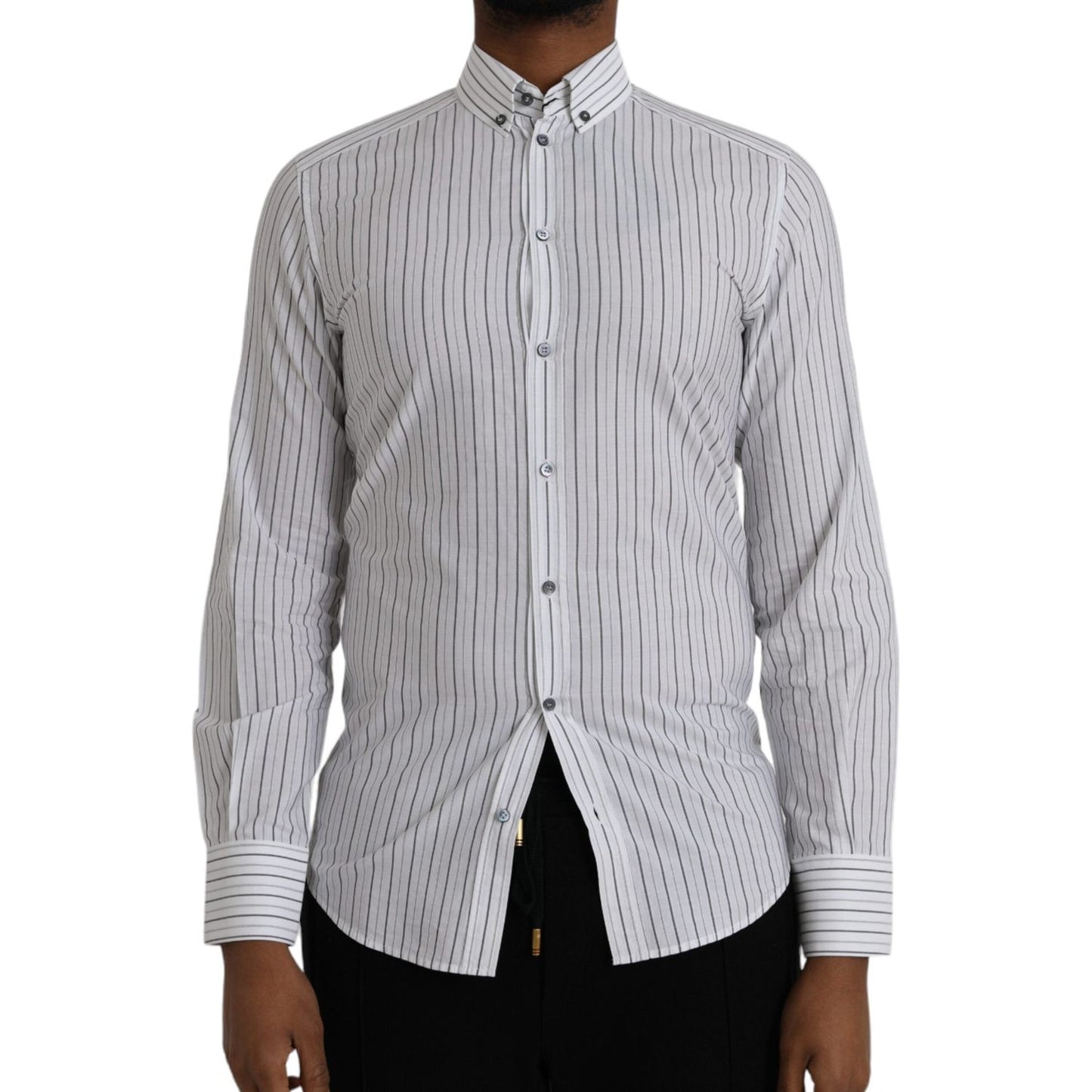Dolce & Gabbana Black White Striped Formal Dress GOLD Shirt