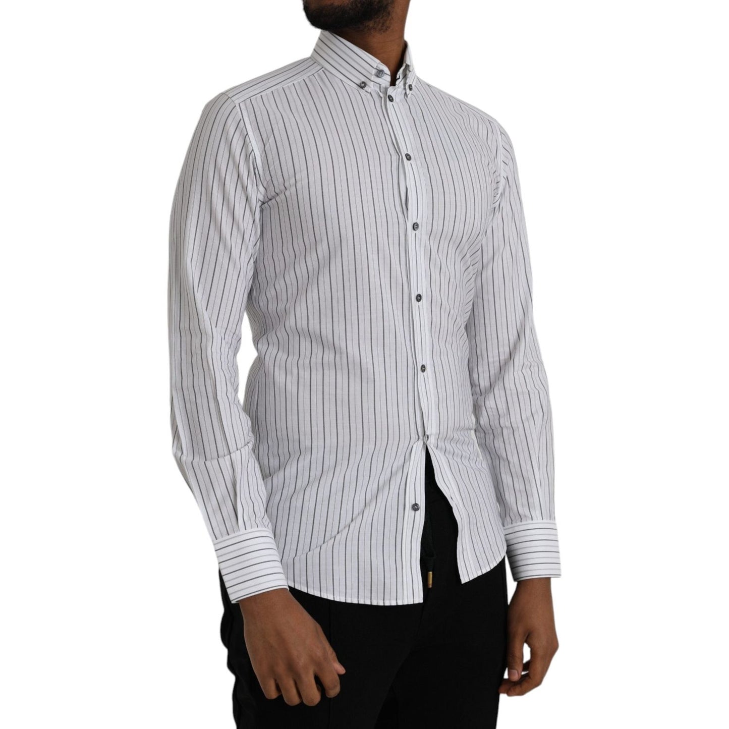 Dolce & Gabbana Black White Striped Formal Dress GOLD Shirt