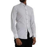 Dolce & Gabbana Black White Striped Formal Dress GOLD Shirt
