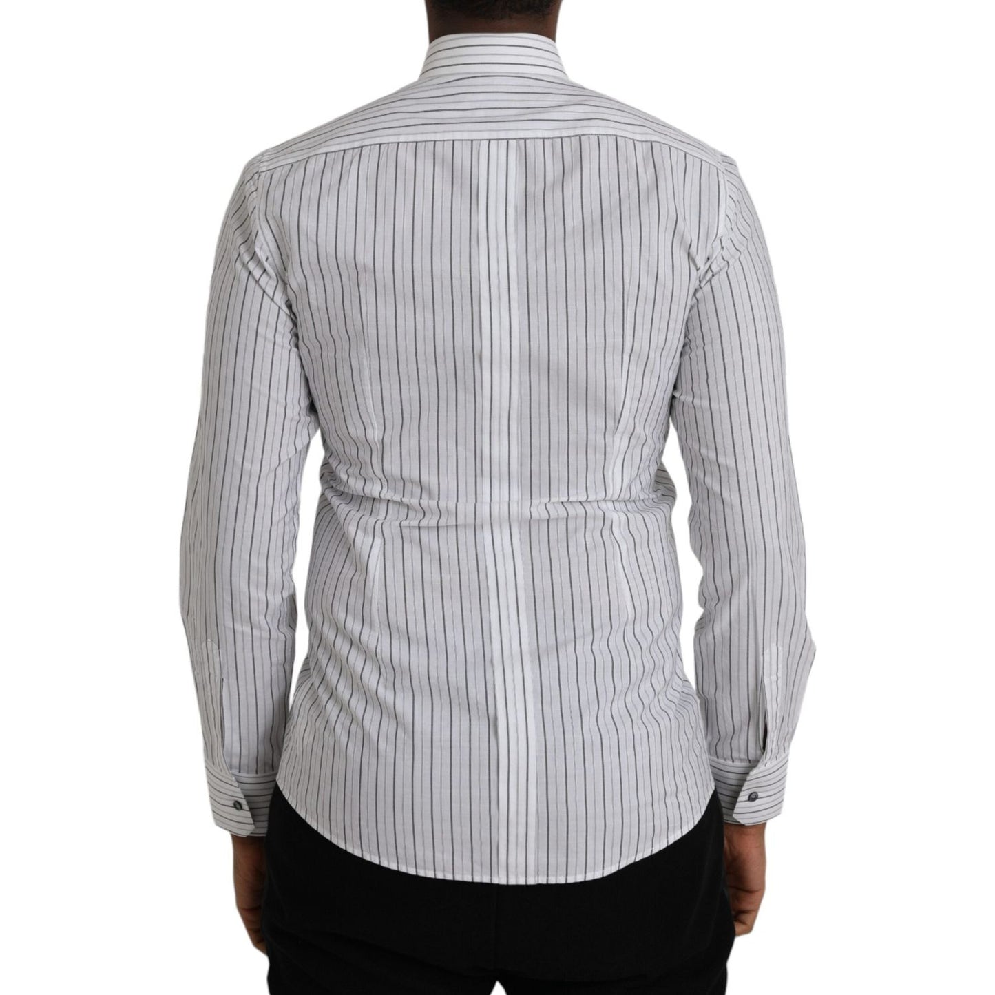 Dolce & Gabbana Black White Striped Formal Dress GOLD Shirt