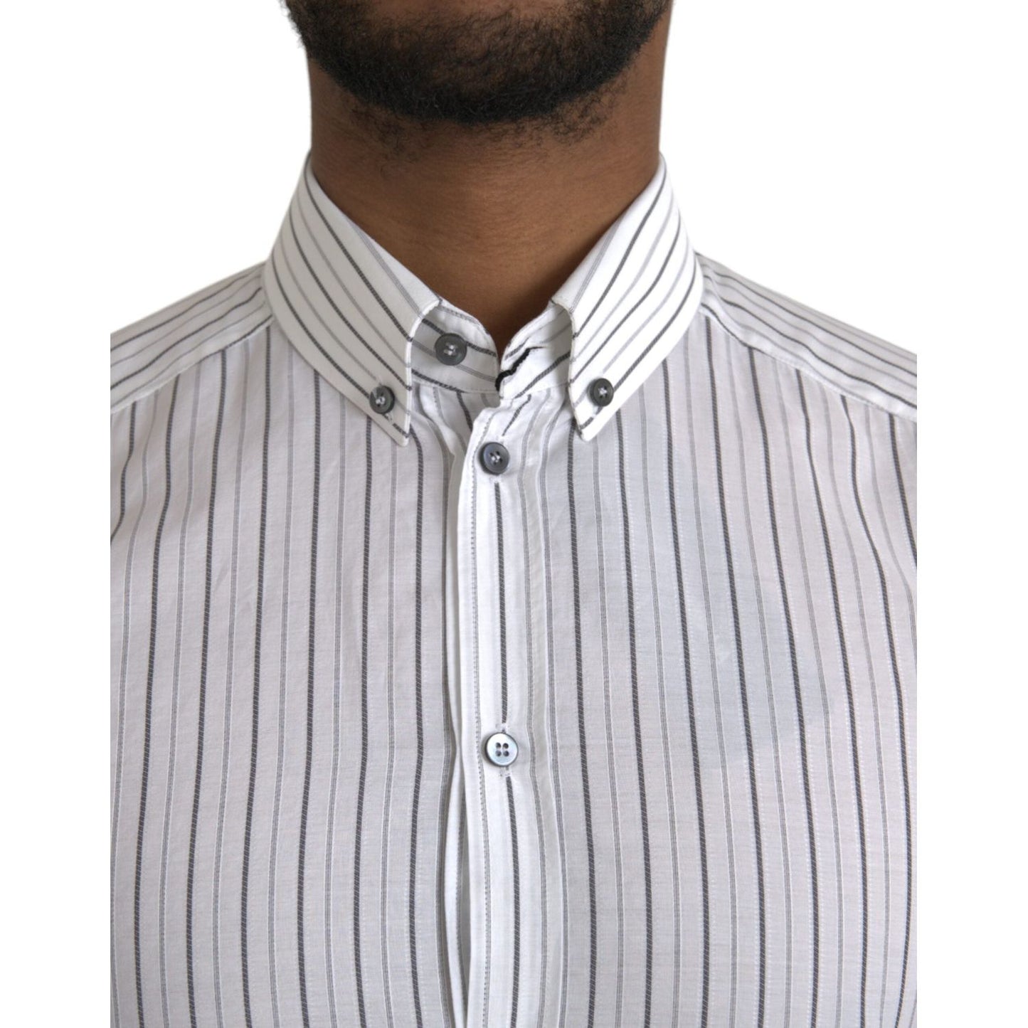 Dolce & Gabbana Black White Striped Formal Dress GOLD Shirt