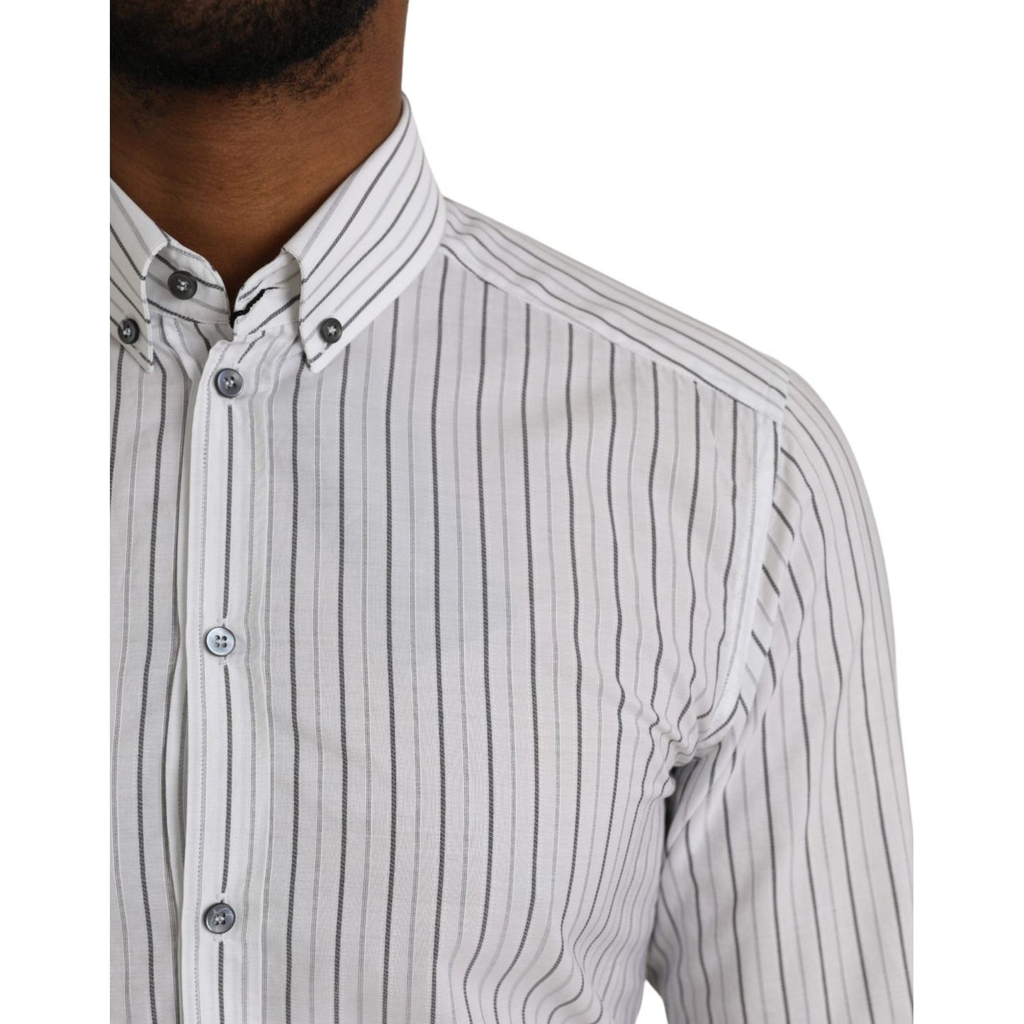 Dolce & Gabbana Black White Striped Formal Dress GOLD Shirt