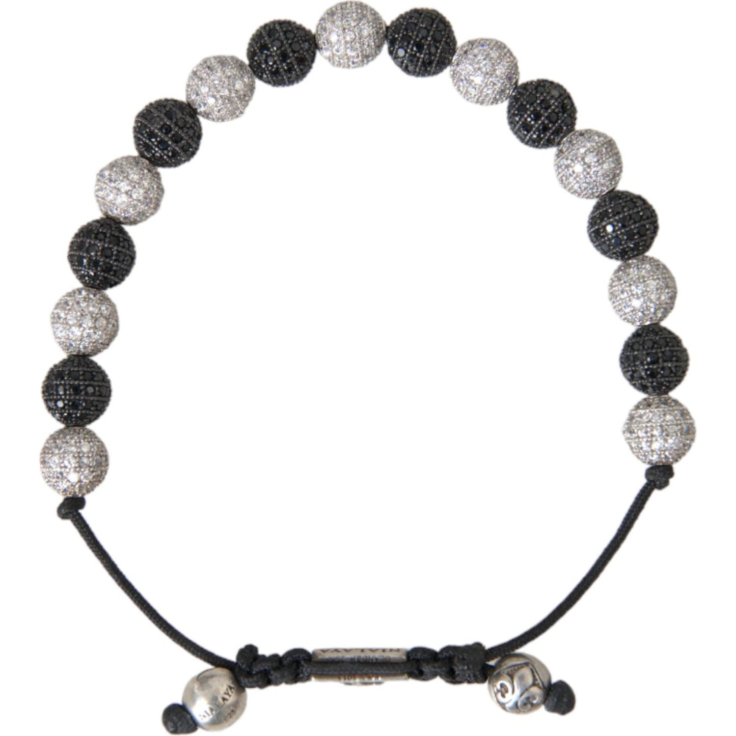 Nialaya CZ Crystal Ball Black White Beaded Bracelet Bracelet