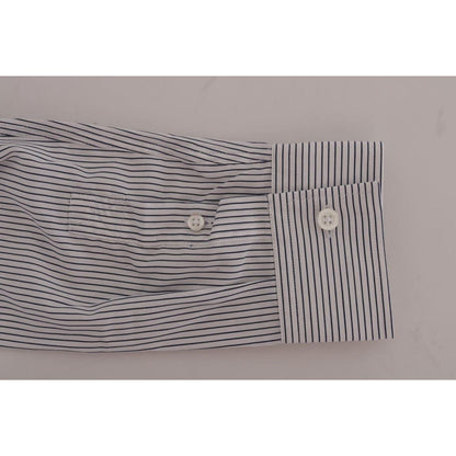 Frankie Morello White Blue Striped Casual Cotton Regular Fit Shirt
