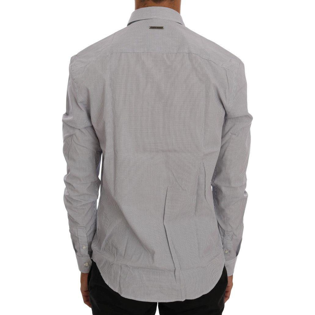 Frankie Morello White Blue Check Casual Cotton Regular Fit Shirt