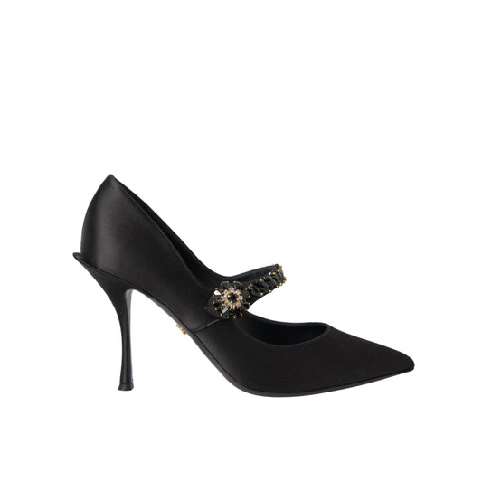 Dolce & Gabbana Black Mary Jane Crystal Heels Pumps Shoes