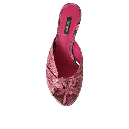 Dolce & Gabbana Pink Exotic Leather Kitten Heels Slides Shoes