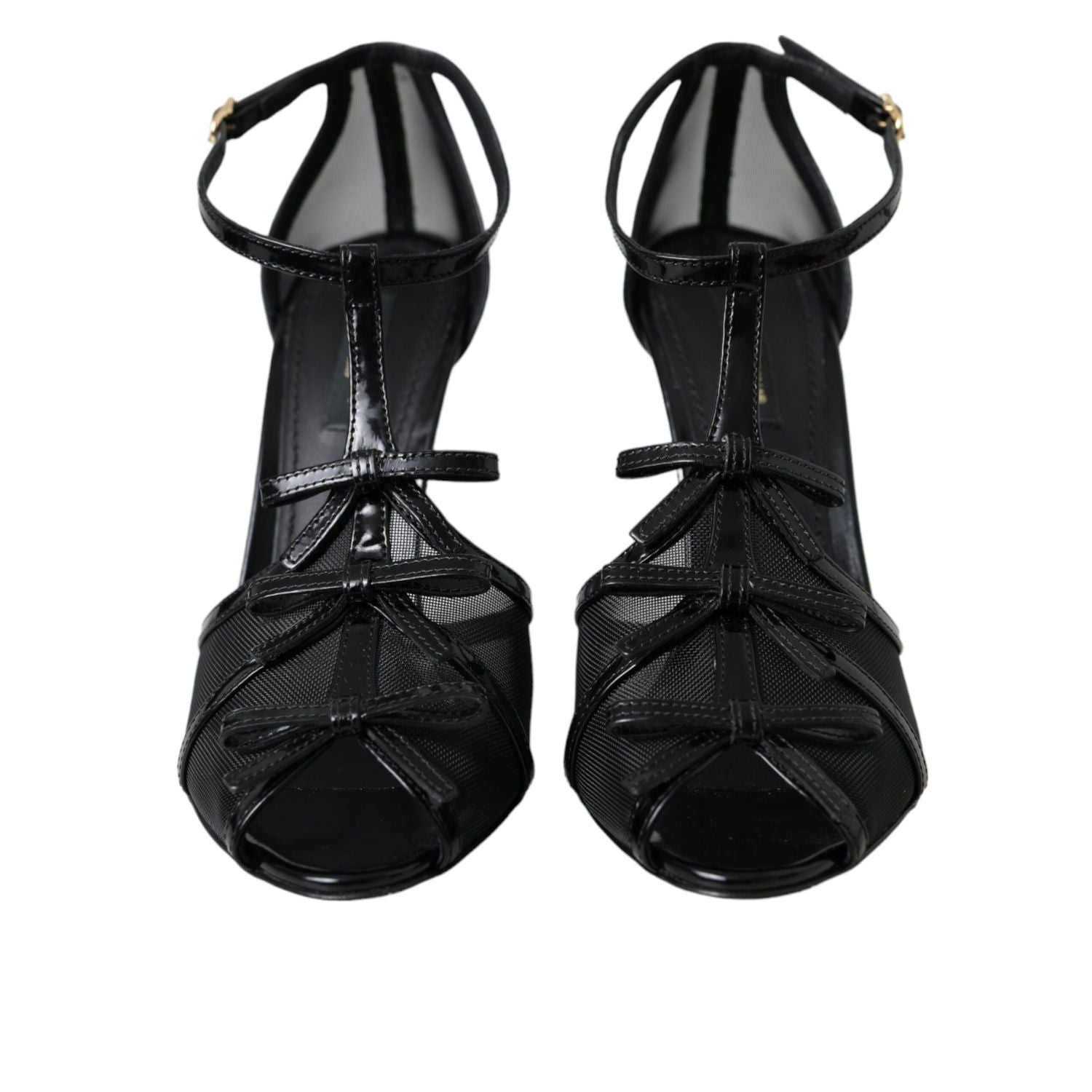 Dolce & Gabbana Black Mesh T-strap Heels Sandals Shoes