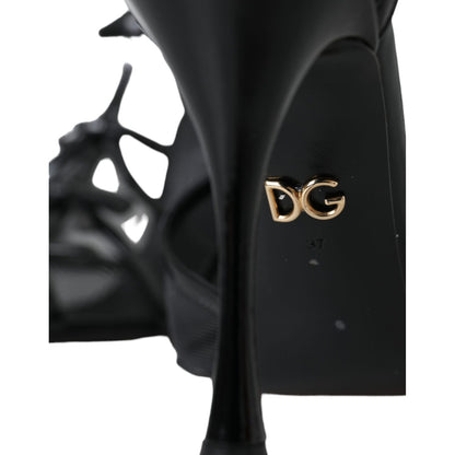 Dolce & Gabbana Black Mesh T-strap Heels Sandals Shoes