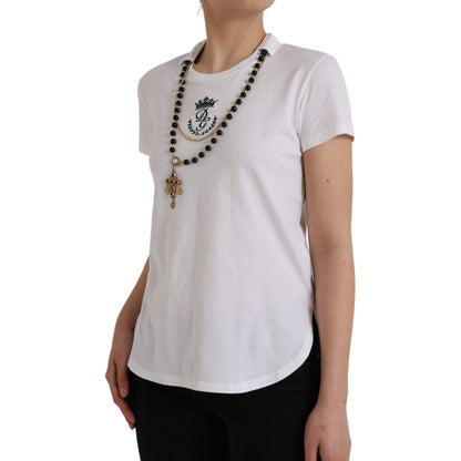 Dolce & Gabbana White Cotton Necklace Short Sleeves T-shirt