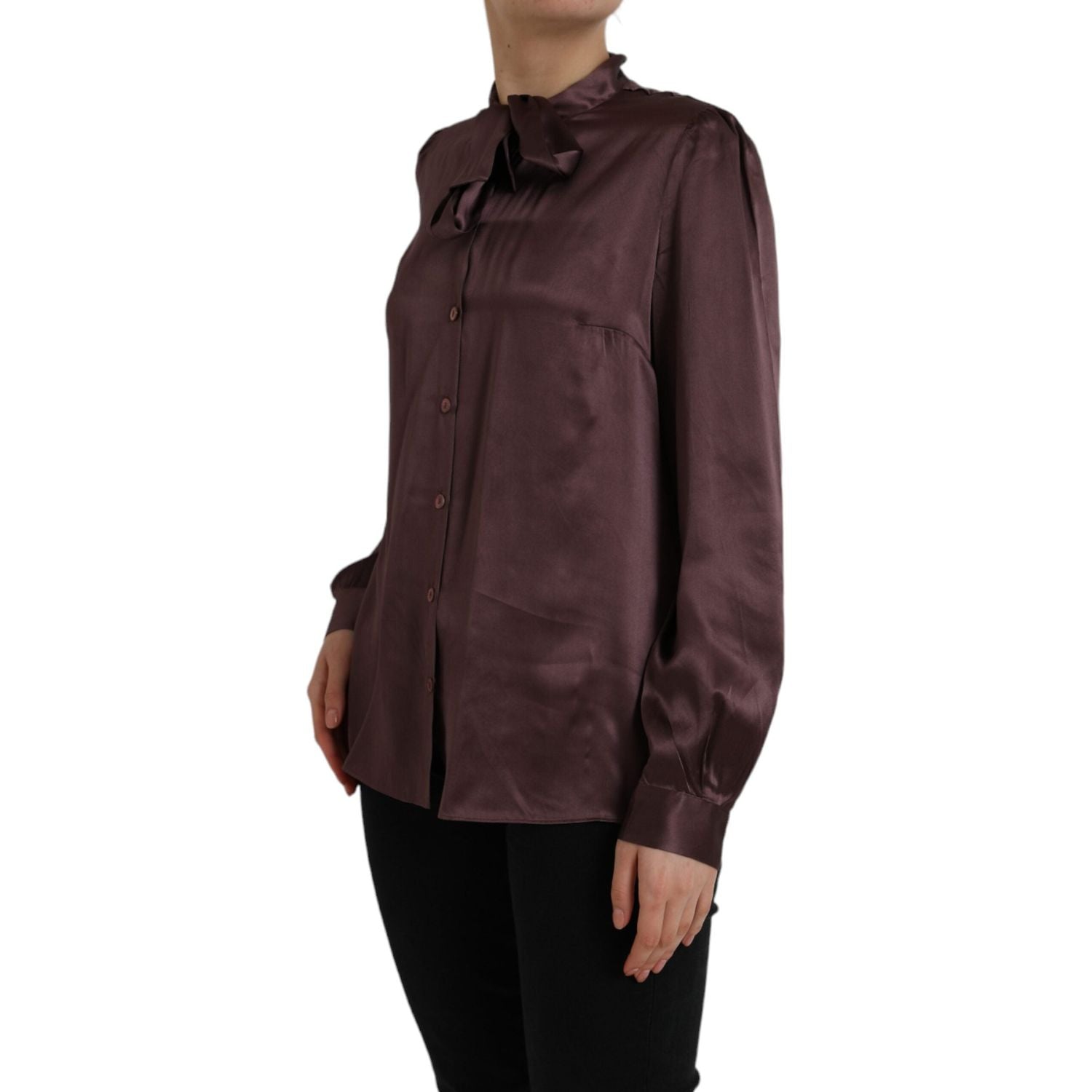 Dolce & Gabbana Brown Ascot Collar Long Sleeve Top Blouse