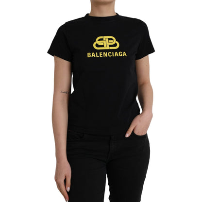 Balenciaga Black Cotton Logo Crew Neck Short Sleeves T-shirt